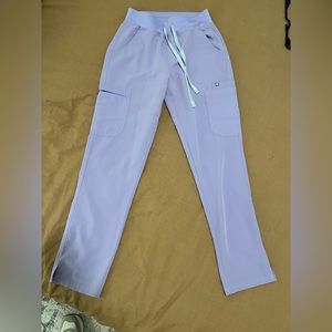 Figs brand, size small, high waisted, straight leg scrub pants in lilac purple